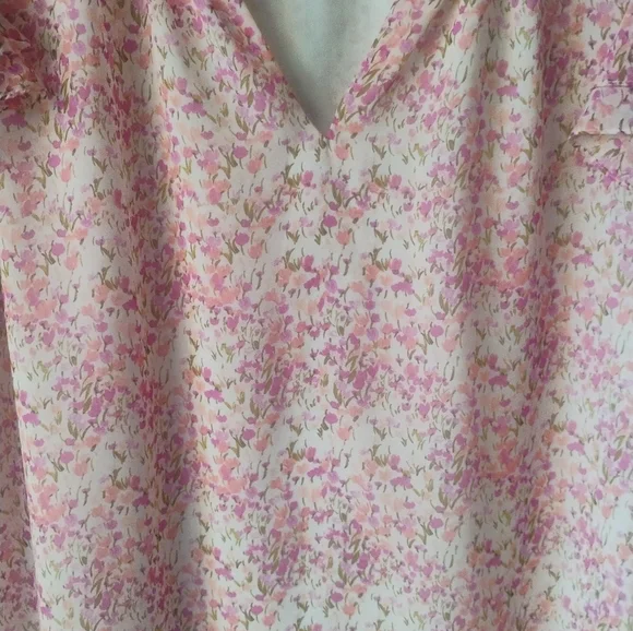 CECE Women's Floral Pink Cap Sleeve Feminine Whimsical Boho Blouse SZ XL - Picture 4 of 4